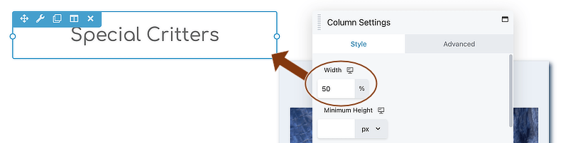 A single column with 50% width