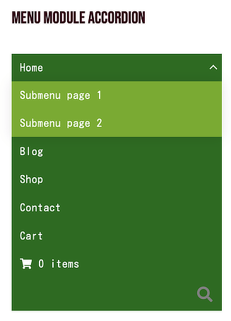 Menu module, submenu items in an accordion layout