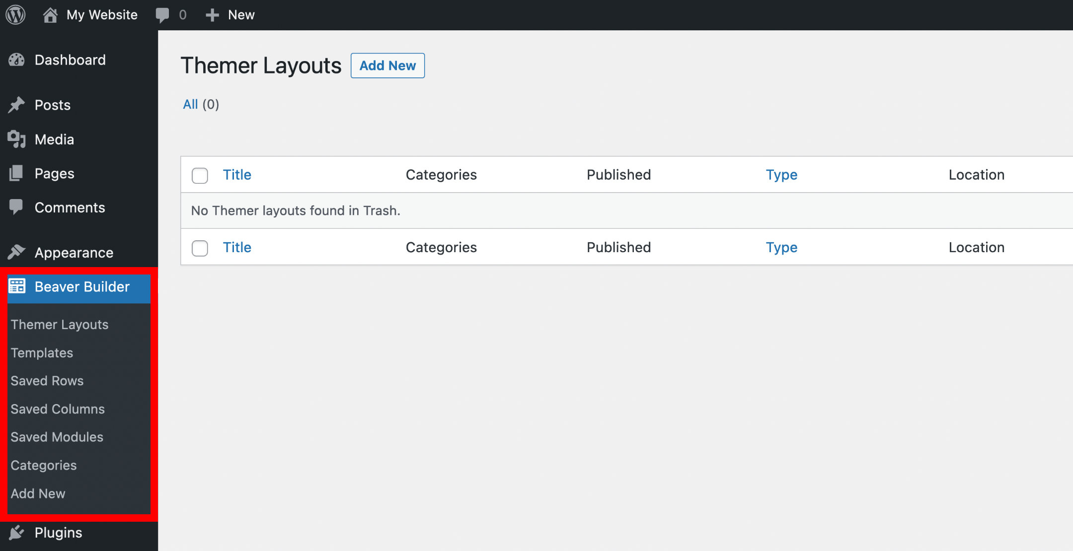 Beaver Builder Layouts menu