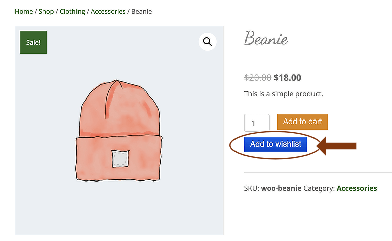 WooCommerce Wishlists plugin, Add to Wishlist button